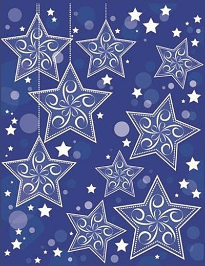 Sticker de iarna pentru colt de geam - stele agatate, 30 x 42 cm