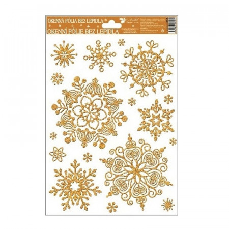 Sticker de iarna pentru geam - fulgi aurii, 27 x 20 cm