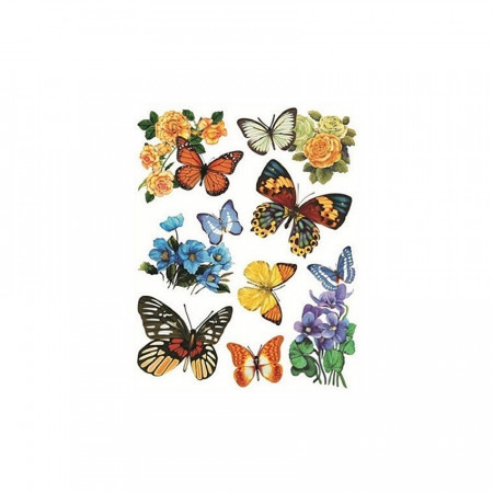 Sticker pentru geam cu fluturi si flori colorati, 38 x 30 cm