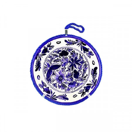 Suport ceramic pentru oale, cratite - albastru floral, 18 cm