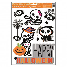 Sticker geam cu sclipici, Happy Halloween - schelete simpatice, 42 x 30 cm
