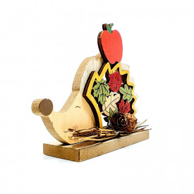Arici decorativ din lemn cu accesorii toamna, 12 cm