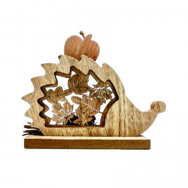 Arici decorativ din lemn cu accesorii toamna, 12 cm