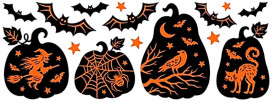 Sticker geam cu sclipici, motive de Halloween - dovlecei, 59 x 21 cm