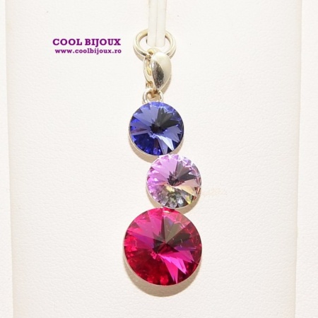 Pandantiv argint cu 3 cristale SWAROVSKI ELEMENTS - Mix Fuchsia