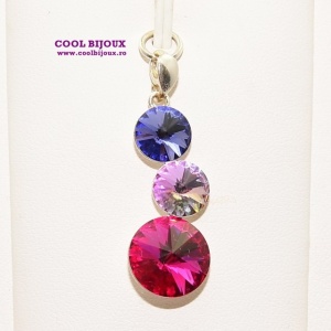 Pandantiv argint cu 3 cristale SWAROVSKI ELEMENTS - Mix Fuchsia