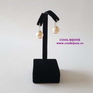 Cercei argint tortita cu perla creamrose - 10 mm - Img 2