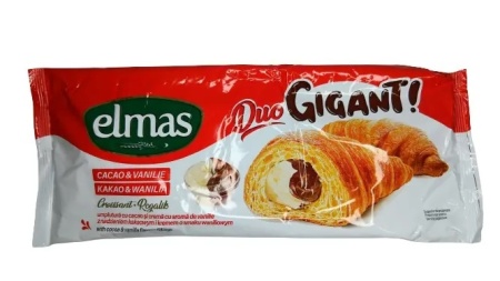 Elmas Croissant GIGANT mit Kakaofüllung und Vanillecreme, 160g / ELMAS Croissant GIGANT Cacao Vanilie 160g