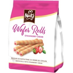 NATY Rulouri de Napolitane cu Cremă de Căpșuni 100g