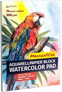 Bloc desen cu hartie pentru acuarela, Tritart, A2, 300 g/m², 14 file