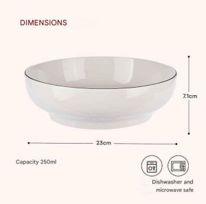 Bol ceramic pentru supa, desert, cereale, salata si paste, rezistente la cuptorul cu microunde si masina de spalat vase, ideal pentru cadouri, ALB, 250 ml - Img 2