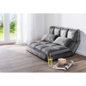 Canapea extensibila 2 in 1, fotoliu de podea si pat, pliabila, cu spatar, 102 x 73 x 53 cm, gri inchis - Img 4