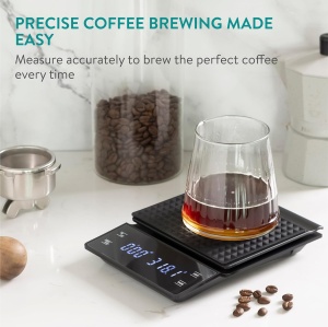 Cantar digital pentru cafea Navaris, cu timer, precizie 0.1g/3kg, cantar de bucatarie compact, pentru espresso, Negru - Img 3