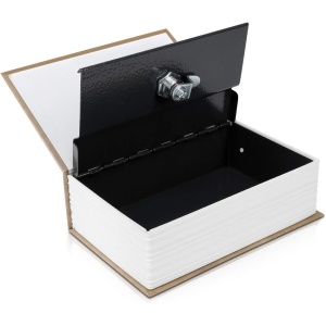 Caseta de valori Navaris, cutie metalica, inchidere cu cheie, 18.5 x 11.5 x 5.2 cm, tip carte, New York design, Maro - Img 6