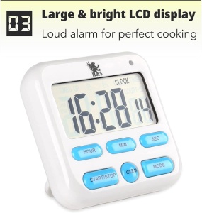 Ceas digital de bucatarie H&S, ecran LCD mare, suport magnetic, Alb/Albastru, 1 bucata - Img 2