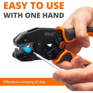 Cleste sertizare Wirefy pentru conectori cu tub termocontractabil, mecanism clichet auto-reglabil, reglaj puci si conectresiune, pentru papori electrici 0.5-6 mm², Negru/Portocaliu - Img 4