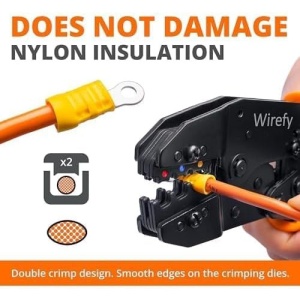 Cleste sertizare Wirefy pentru papuci izolati din nylon, mecanism clichet auto-reglabil, reglaj presiune, pentru conectori 0.5-10 mm², ergonomic, Negru/Portocaliu - Img 3
