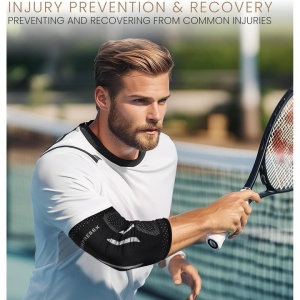 Compresie pentru cot, COMPRESS PRO, antiderapant, material respirabil, pentru ameliorarea durerilor, tendita, antrenamente, tenis, golf, baschet, marimea M, Negru/Alb - Img 4