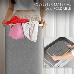 Cos pentru reciclare BELLE VOUS, capacitate 80L, poliester, 43 x 33 x 70 cm, pliabil, capac cu orificiu, sac integrat, multifunctional, Gri - Img 3
