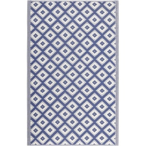 Covor pentru exterior JEMIDI, 120x180cm, polipropilena, rezistent la intemperii, usor de curatat, pentru balcon/terasa, Alb/Albastru - Img 3