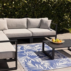 Covor pentru exterior JEMIDI, 120x180cm, polipropilena, rezistent la intemperii, usor de curatat, pentru balcon/terasa, Albastru inchis - Img 4