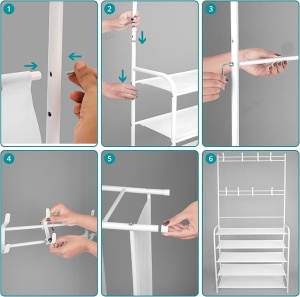 Cuier modular Belle Vous alb, 5 niveluri, set cu rafturi pentru pantofi, 8 cârlige - Img 6