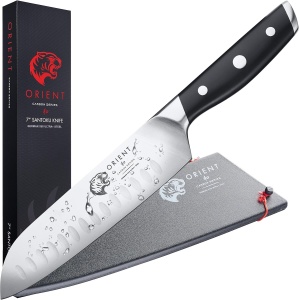 Cutit bucatar Santoku Orient, Carbon Series, din otel inoxidabil german, X50 Ultra +, negru