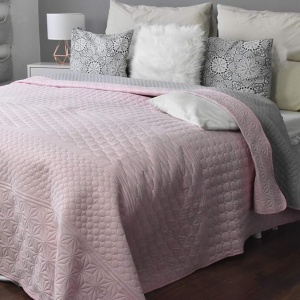 Cuvertura de pat sau canapea reversibila HOMELEVEL, 200 x 220 cm, matlasata, cu doua fete, poliester, Roz/Gri - Img 3