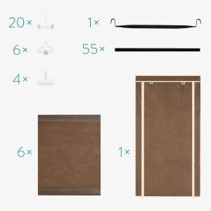Dulap textil pliabil Navaris, bara pentru umerase si 6 rafturi, structura metalica, husa cu fermoar, 88 x 170 x 45 cm, Maro - Img 6