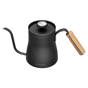 Fierbator cafea Navaris pour-over, 1000 ml, termometru integrat, argintiu, lemn/otel inoxidabil - Img 4