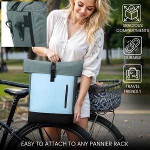 Geanta bicicleta 2 in 1 Belle Vous, tip rucsac si geanta portbagaj, impermeabila, extensibila 12-17 L, compartiment laptop, Verde - Img 6