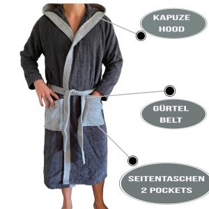 Halat de baie din tesatura Homelevel, 2XL, Gri, Bumbac organic, 54856.22.5 - Img 3
