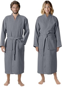 Halat de baie Waffle Pique unisex Homelevel, L, Gri, Bumbac organic, 54916.73.3