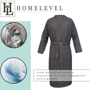 Halat de baie Waffle Pique unisex Homelevel, M, Gri, Bumbac organic, 54916.73.2 - Img 2