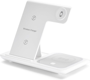 Incarcator wireless, statie incarcare 3 in 1, ReadeREST, Incarcare pentru telefon, casti, smart watch, compatibil cu toate seriile Airpods, Apple watch si Iphone Android Samsung Huawei Xiaomi, Alb