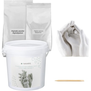 Kit mulaj 3D Navaris pentru amprenta maini/picioare, alginat si ipsos, pentru 3 maini adulte sau 4-5 maini copii, recipient 4.2 L, non-toxic, cadou decorativ