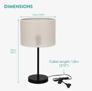 Lampa de masa Navaris, design vintage, E27, abajur textil, cablu 1.8 m cu intrerupator, 25 x 46 cm, Bej - Img 2
