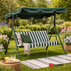 Leagan Balansoar Gradina Kiwari® Swing, 3 Locuri, 172 x 112 x 153 cm, Greutate maxima 240 kg, Perne detasabile, Terasa/Gradina, Alb/Verde - Img 2