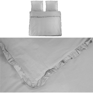 Lenjerie de pat JEMIDI, 3 piese, pentru 2 persoane, din bumbac 100%, 220 × 240 cm, cu 2 fete perna 80 × 80 cm, design elegant cu volane, Gri - Img 7