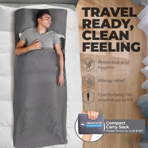 Lenjerie de pat travel tip sac de dormit Tough Outfitters, ultrausor, din poliester, 94 x 216 cm, pentru 1 persoana, cu fermoar, Gri - Img 7
