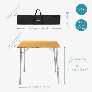 Masa de camping pliabila din bambus Navaris, 65 x 50 cm, Reglabila, Bambus, 51166.2 - Img 4