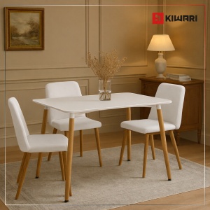 Masa Dining Kiwari® Alva, Blat MDF, Picioare Lemn Fag, Design Modern Bucatarie/Living, 120x80 cm, Capacitate 4–6 Persoane, Alb - Img 2