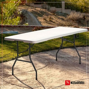Masa plianta Kiwari® Event, 180x75 cm, pentru gradina, terasa, evenimente, HDPE ultra-rezistent, cadru metalic ranforsat, sistem pliere rapida, Alb - Img 6