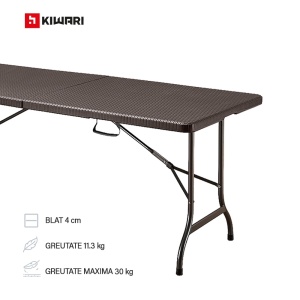 Masa plianta Kiwari® Event, 180x75cm, HDPE ultra-rezistent, cadru metalic ranforsat, Maro - Img 7