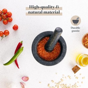 Mojar cu pistil Gourmeo, granit, 7cm adancime, negru, set pentru condimente si ierburi - Img 6