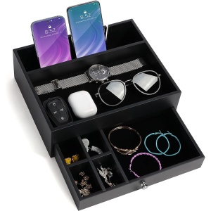 Organizator Belle Vous, negru, cu sertar si 2 compartimente, 26.5x21.5x8.5cm