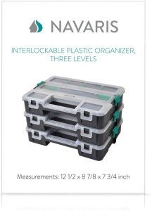 Organizator pentru scule Navaris, 3 buc, compartimente reglabile, 31.5 x 22.5 x 19.8 cm, cutie depozitare suruburi si piese mici, plastic rezistent, Negru - Img 3