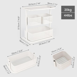 Organizator rotativ Belle Vous, pentru baie, bucatarie, din metal, 35.5 x 19 x 37.5 cm, 3 niveluri, Alb - Img 4