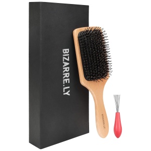 Perie de par BIZARRE.LY, pentru descurcarea parului, perii naturali de mistret, maner ergonomic, din lemn, 24.5 x 8 cm, instrument curatare, Negru/Maro