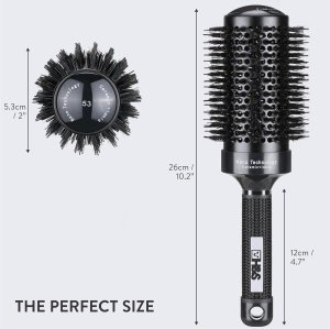 Perie de par rotuda, H&S, Profesionala, pentru uscarea si coafarea parului, 53 mm, perii de mistret, Nano Tehnologie, Maner Ergonomic, Negru - Img 3